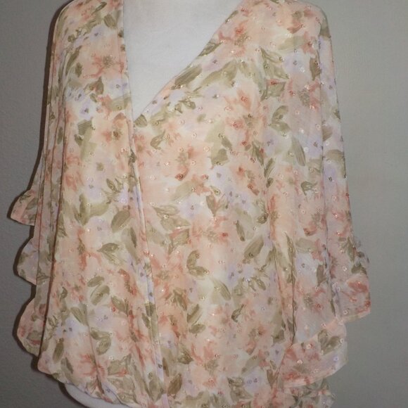 DAYTRIP FOR BUCKLE MS SIZE X-LARGE FLORAL PRINT CHIFFON SWISS DOT BLOUSE - Picture 8 of 10